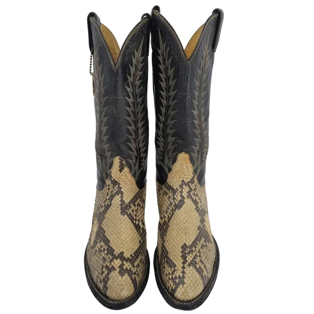 Vintage Exotic Tony Lama Python Snakeskin Men's 9 Brown Cowboy Western Boots USA - Picture 5 of 16